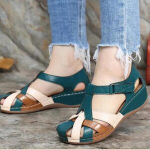 Hook Loop Wedge Medicated Sandals .Green