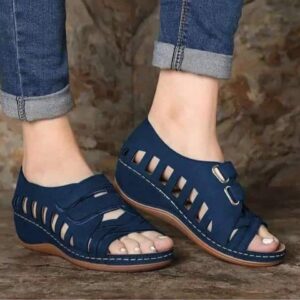 Buckal Medicated Blue Wedge Sandal For Women