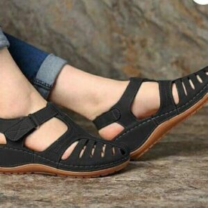 Roman Black Wedge Medicated Sandal For Women