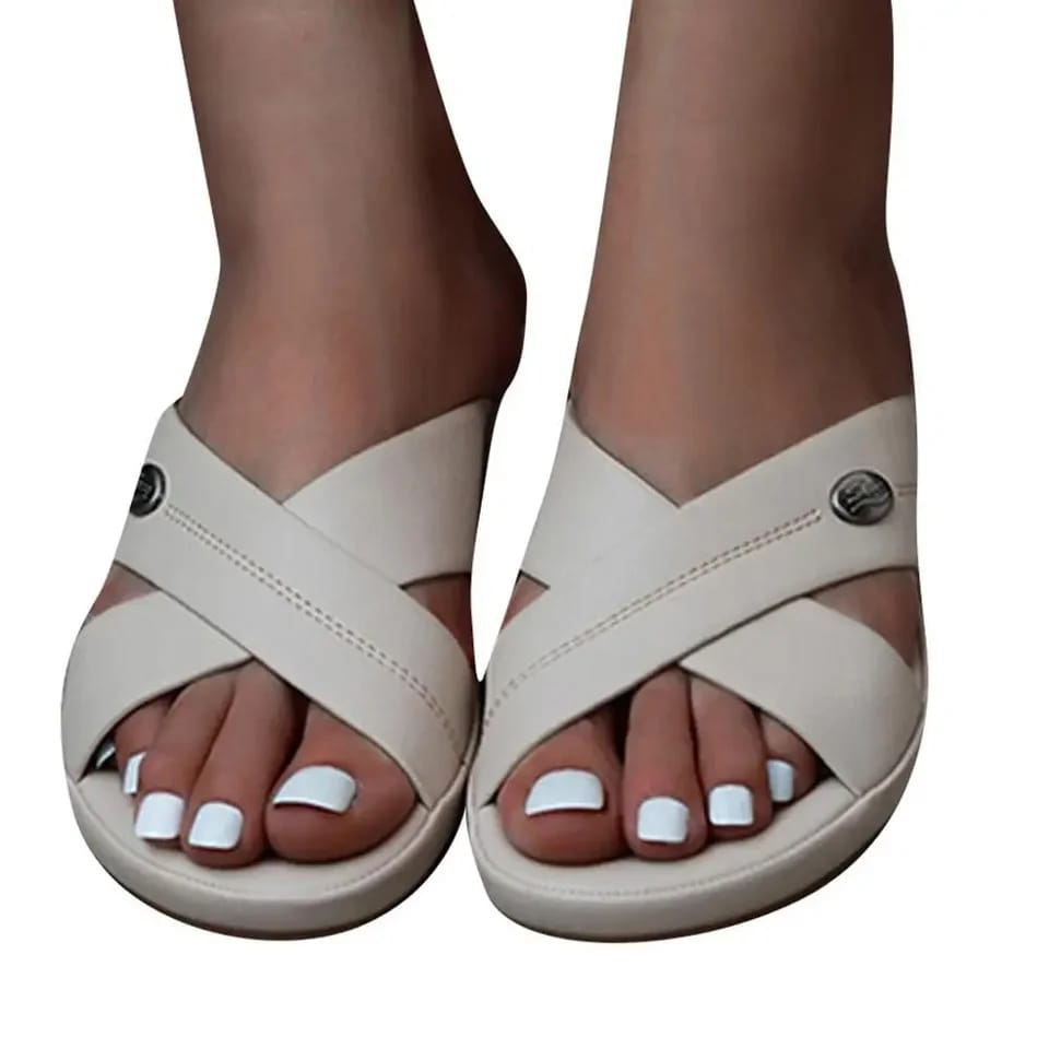 Wedges crossed buckle slippers outdoor White Sandals - Image 3