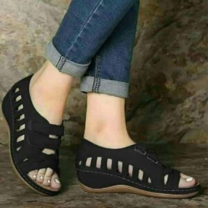 Buckal Black Medicated Wedge Sandals.