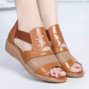 New Mesh Stitching Net Wedge Beige Sandal.