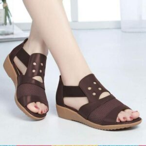 New Mesh Stitching Net Wedge Chocco Brown Sandal