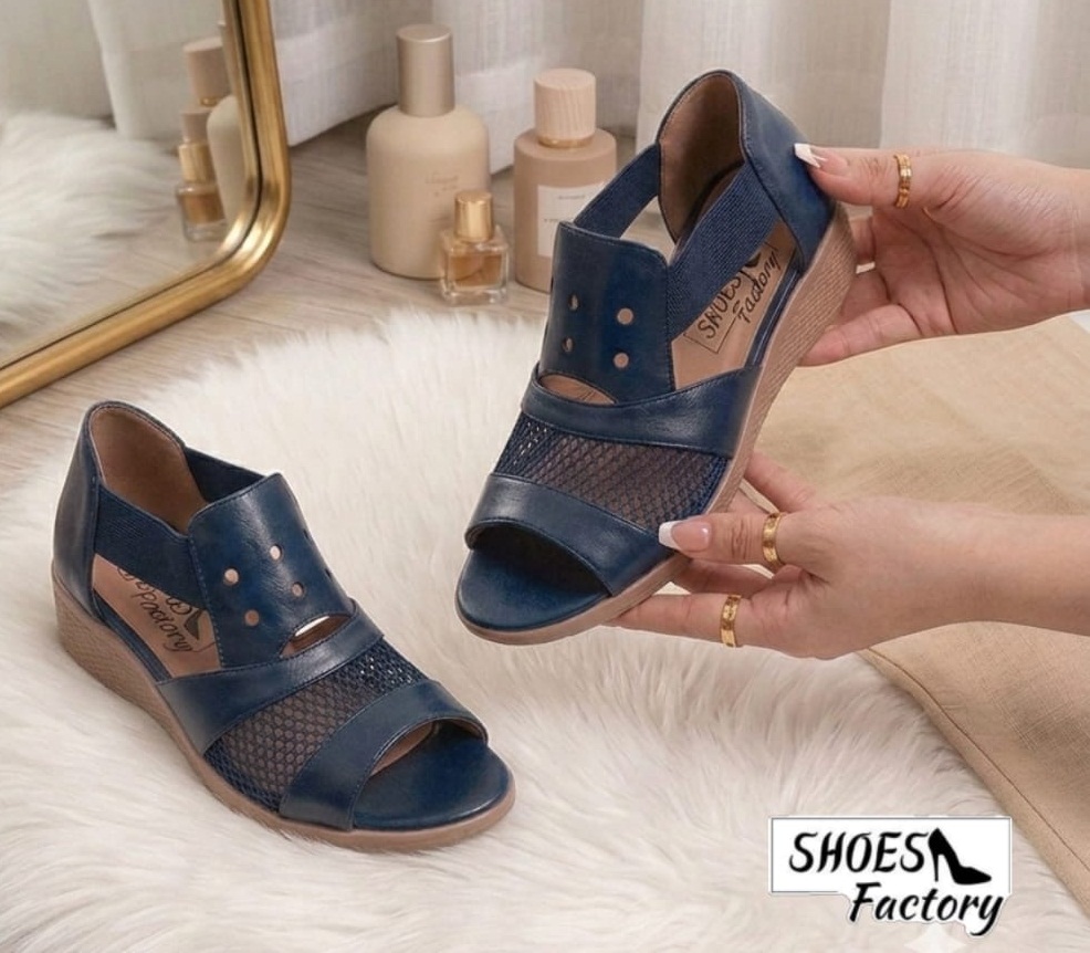 New Mesh Stitching Net Wedge Blue Sandal - Image 2