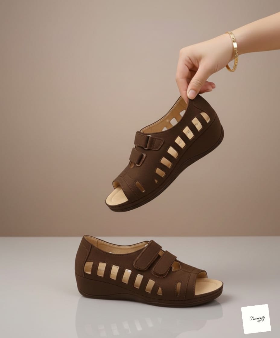Buckal Choco Brown Wedge Sandal For Women - Image 3