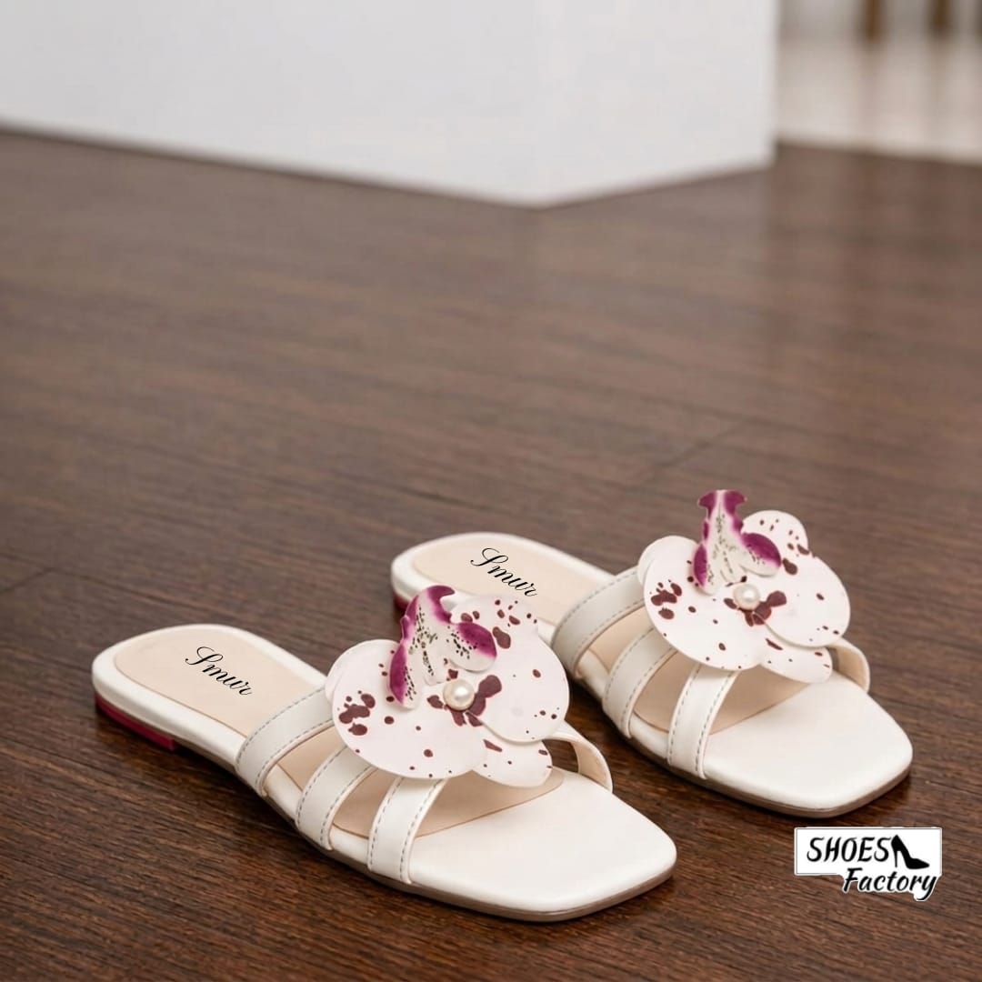 Floral Elegance Flat Slides – Off White - Image 3