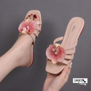 Floral Elegance Flat Slides – Pink